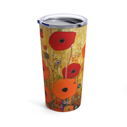 Floral Symphony: Tumbler showcasing Gustav Klimt's Poppies in Art Nouveau