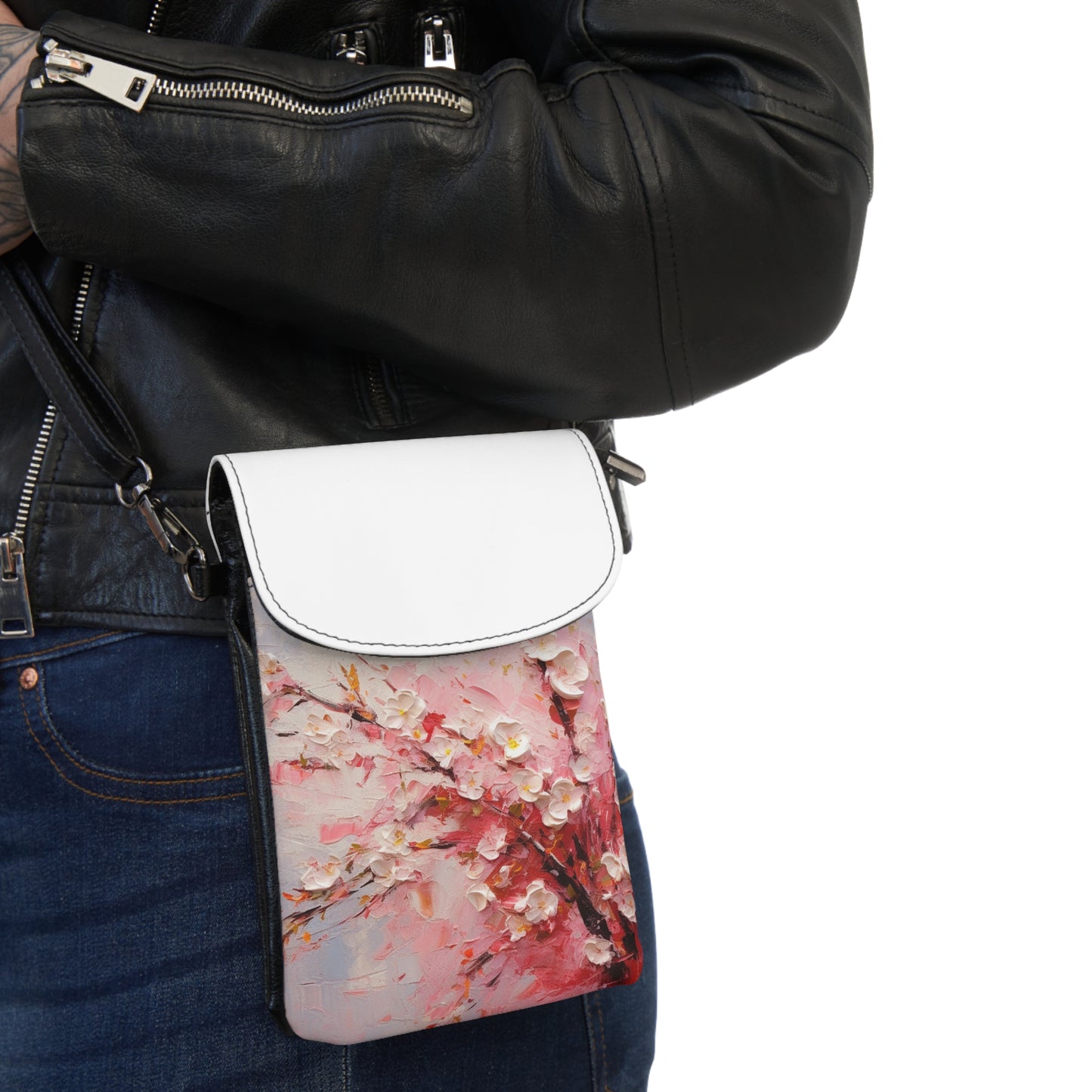 Abstract Cherry Blossom Small Cell Phone Wallet: Captivating Brushstrokes