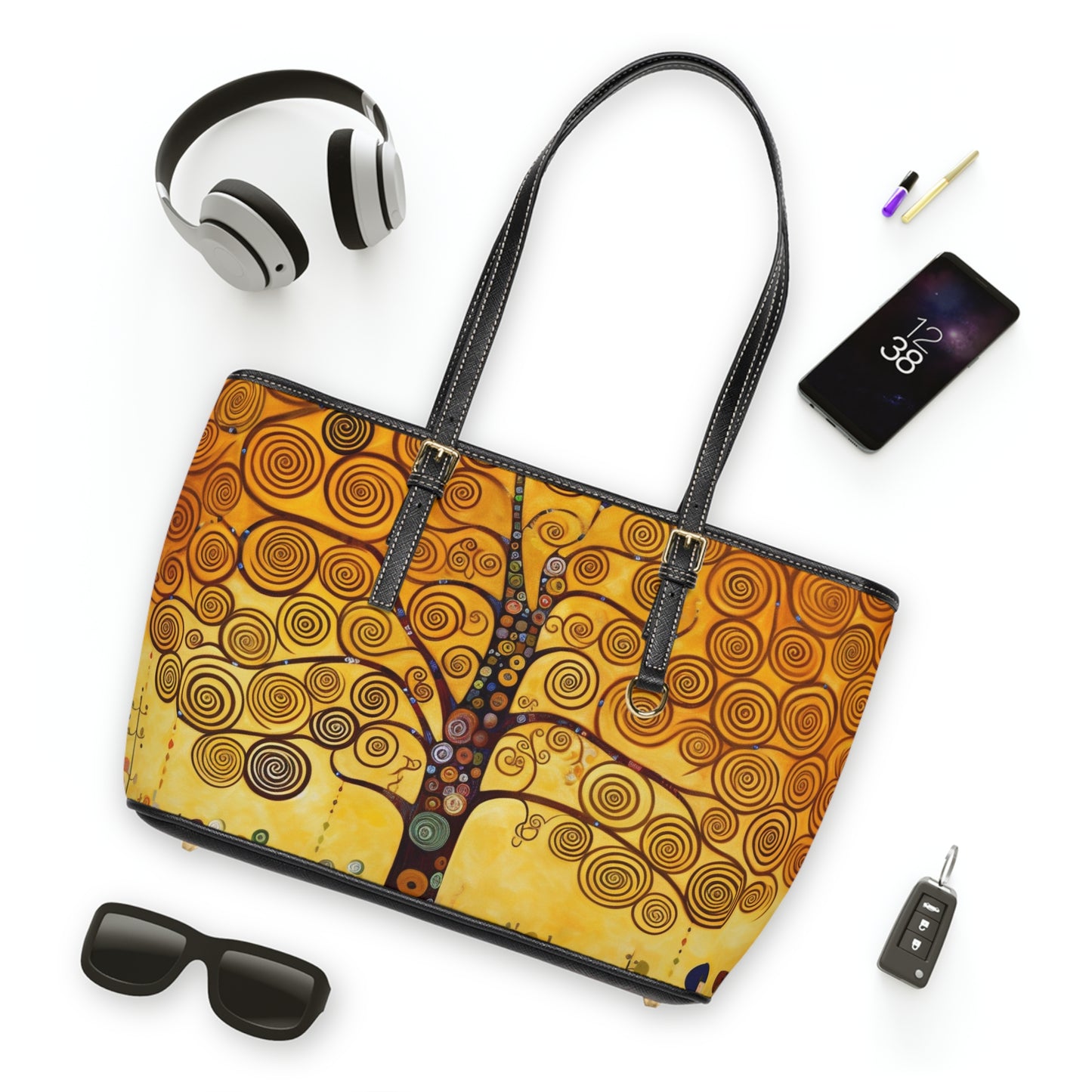 Symbolic Harmony: Gustav Klimt Tree of Life PU Leather Shoulder Bag, Embrace Artistic Elegance