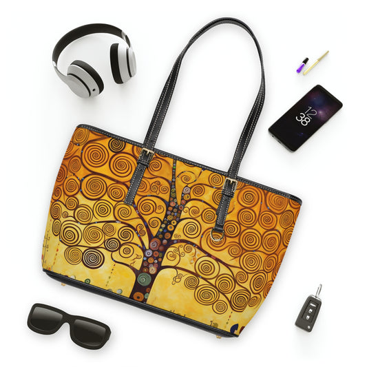 Symbolic Harmony: Gustav Klimt Tree of Life PU Leather Shoulder Bag, Embrace Artistic Elegance