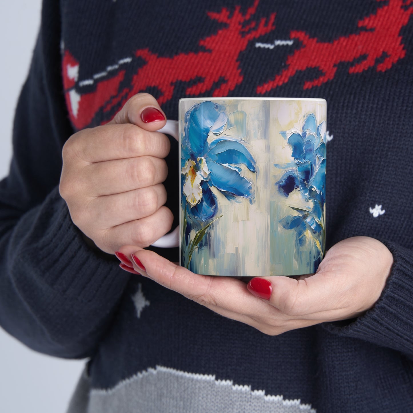 Embrace Artistic Expression with Blue Orchid Abstract Painting Ceramic Mug
