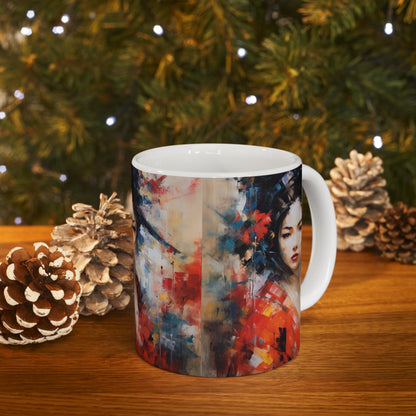Embrace the Beauty: Geisha Painting Ceramic Mug for Abstract Art Lovers