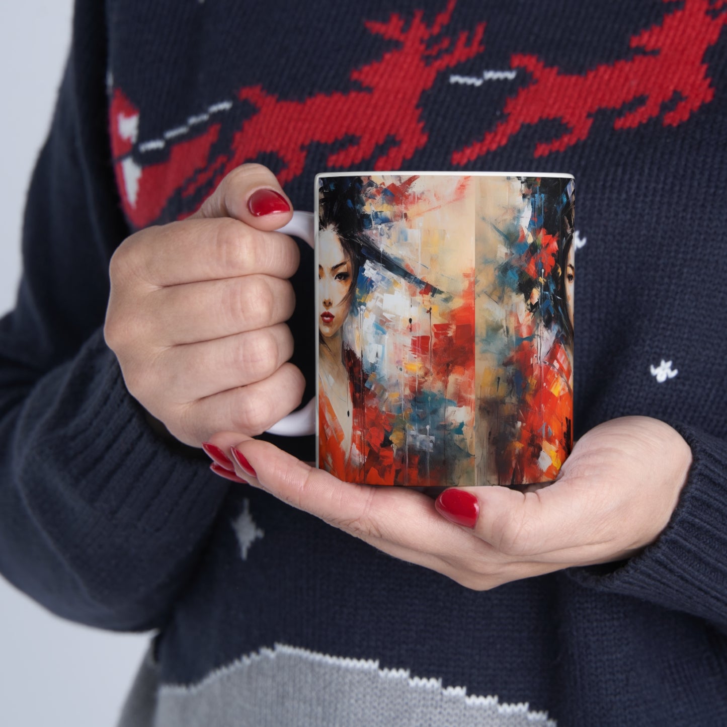 Embrace the Beauty: Geisha Painting Ceramic Mug for Abstract Art Lovers
