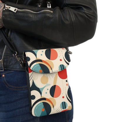 Abstract Elegance: Midcentury Modern Small Cell Phone Wallet with Modern Abstract Art and Vintage Fashion