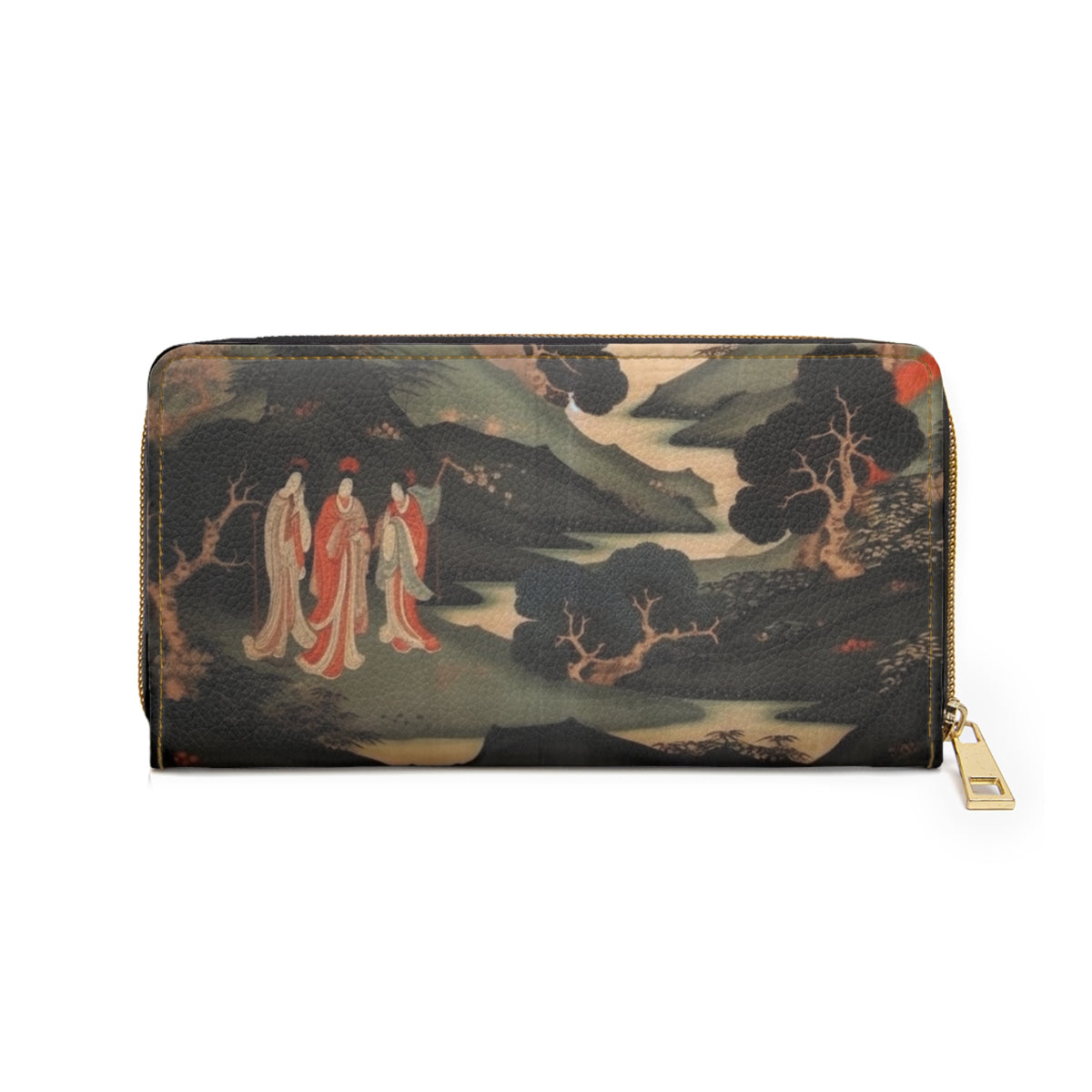 Custom Japanese Tapestry on a Zipper Wallet - Unique Artistic Expression