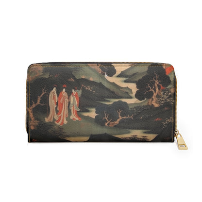 Custom Japanese Tapestry on a Zipper Wallet - Unique Artistic Expression