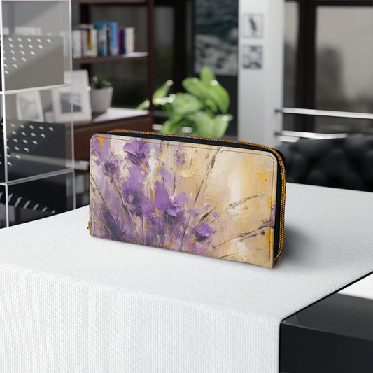 Expressive Lavender Drawing on Zipper Wallet: A Symphony of Colors and Petals