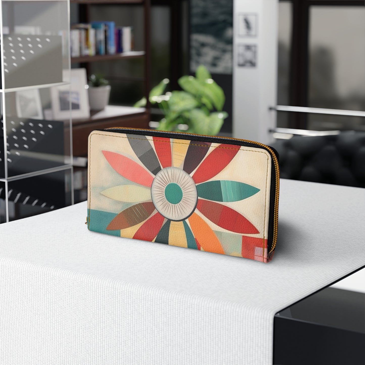 Atomic Age Design Midcentury Modern Flower Drawings Zipper Wallet