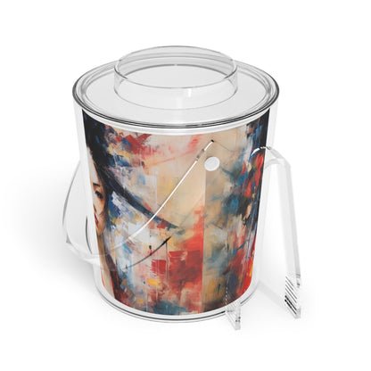 Abstract Geisha Art Ice Bucket with Tongs: Captivating Brushstrokes in a Japanese Aesthetic