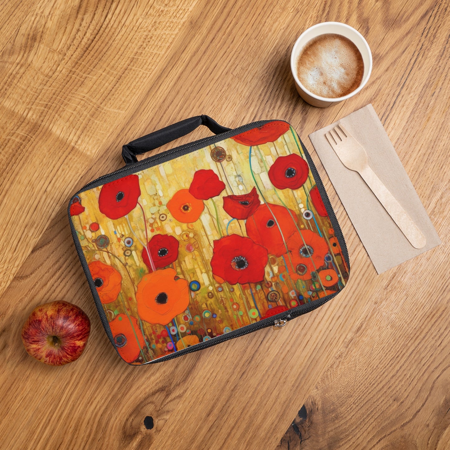 Floral Symphony: Lunch Bag showcasing Gustav Klimt's Poppies in Art Nouveau