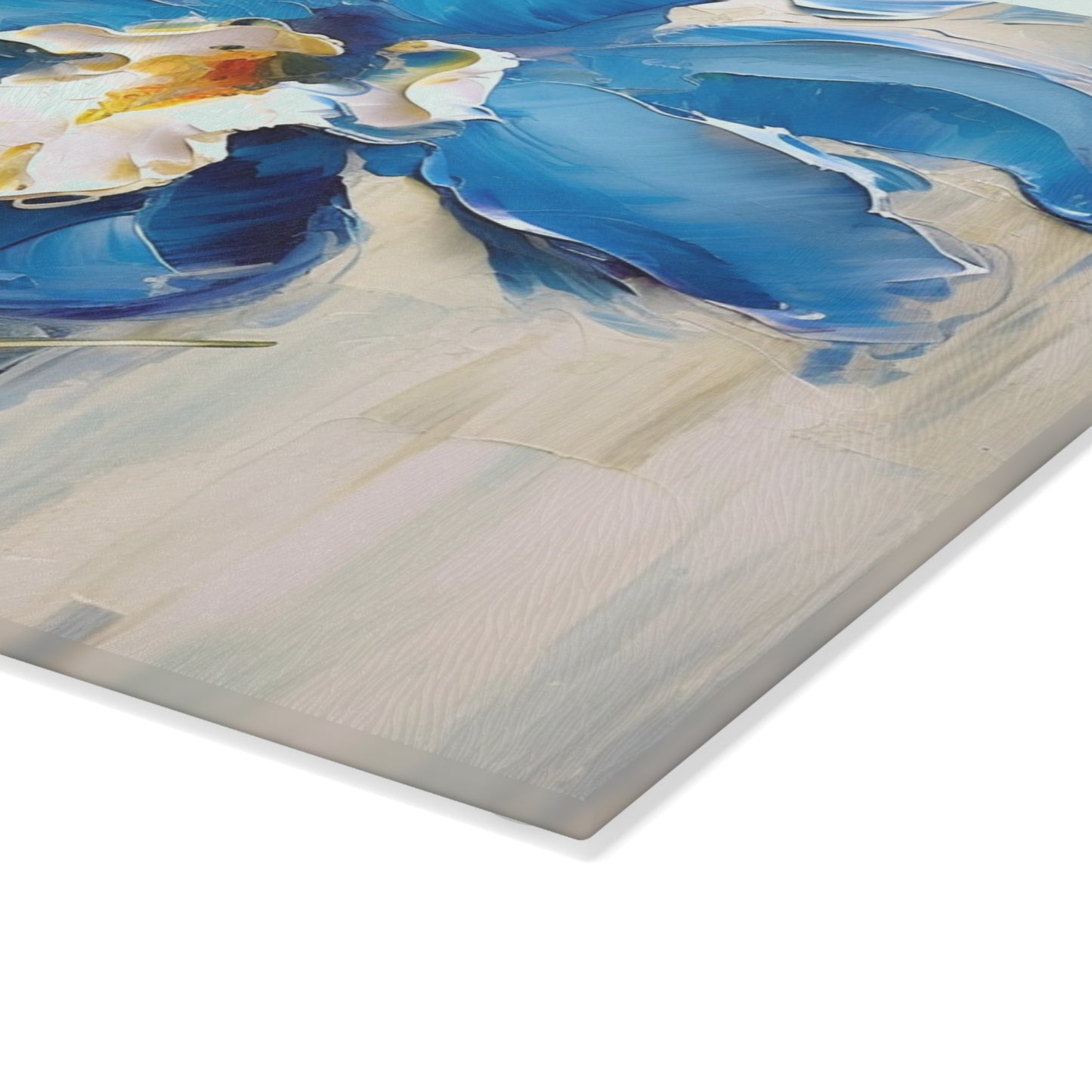 Embrace Artistic Expression with Blue Orchid Abstract Painting Glass Cutting Board