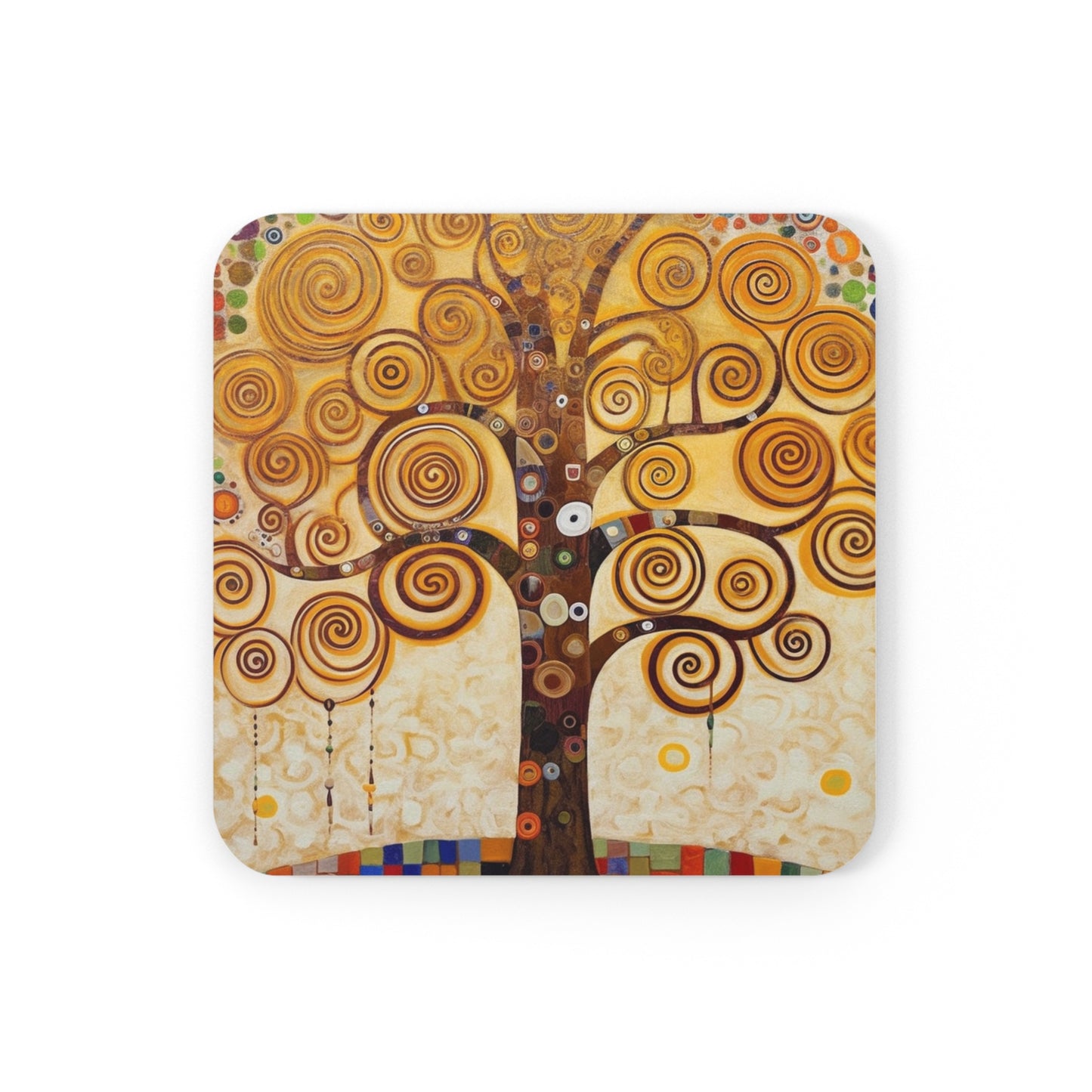 Captivating Artistry: The Tree of Life Corkwood Coaster Set, Inspired by Gustav Klimt's Timeless Masterpiece