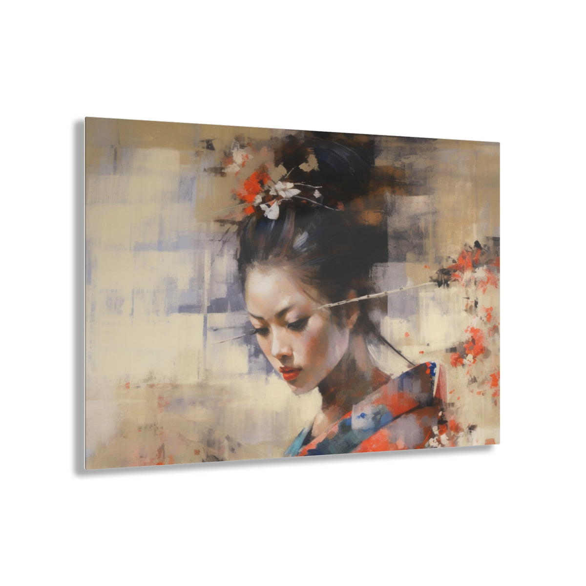 Japanese-Inspired Abstract Oil Painting Acrylic Prints: Celebrating Geisha Beauty