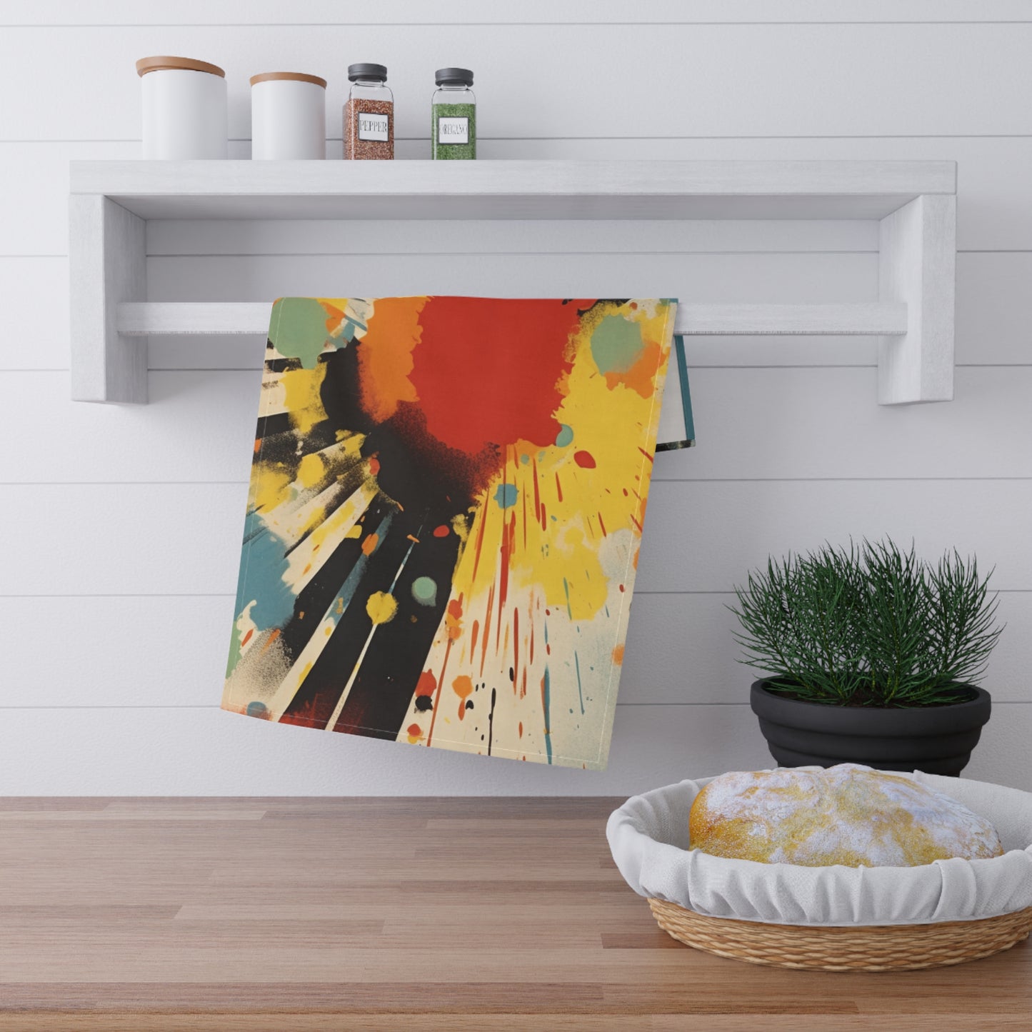 Abstract Harmony: Luminous Brushwork Kitchen Towel