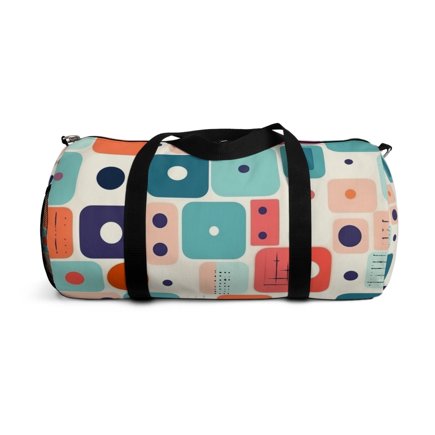 Retro Chic: Atomic Age-Inspired Duffel Bag with Midcentury Modern Design and 1960s Fashion