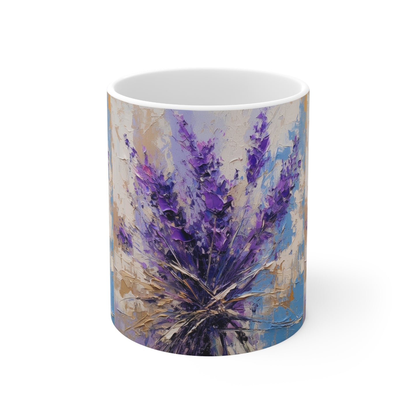 Vibrant Lavender Art on Ceramic Mug: A Floral Delight for Your Senses