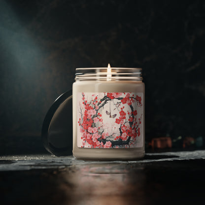 Cherry Blossom Delight: Scented Soy Candle Adorned with Intricate Flower Drawings and Artistry
