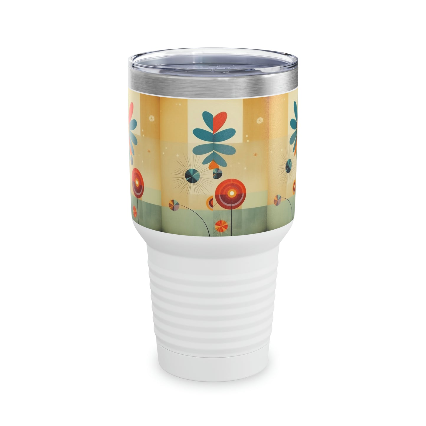 Chic Floral Accents: Midcentury Modern Ringneck Tumbler with Stylish Flower Drawings