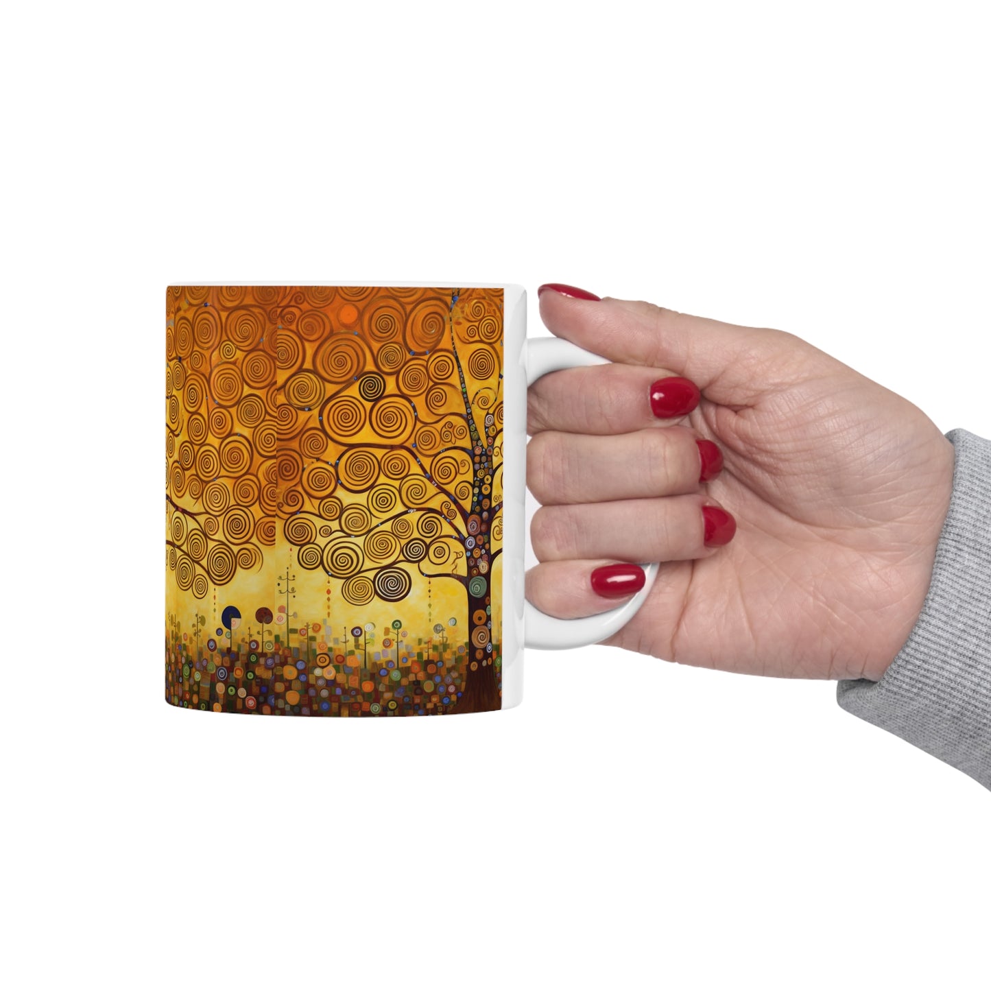 Symbolic Harmony: Gustav Klimt Tree of Life Ceramic Mug, Embrace Artistic Elegance