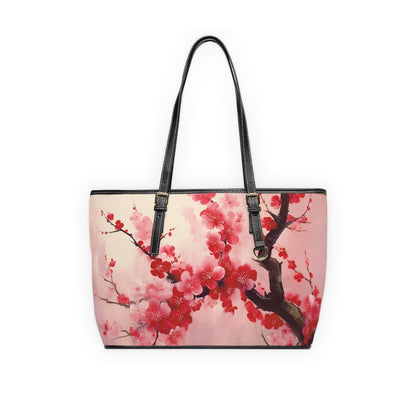 Artistic Floral Elegance: PU Leather Shoulder Bag Showcasing Exquisite Cherry Blossom Renderings