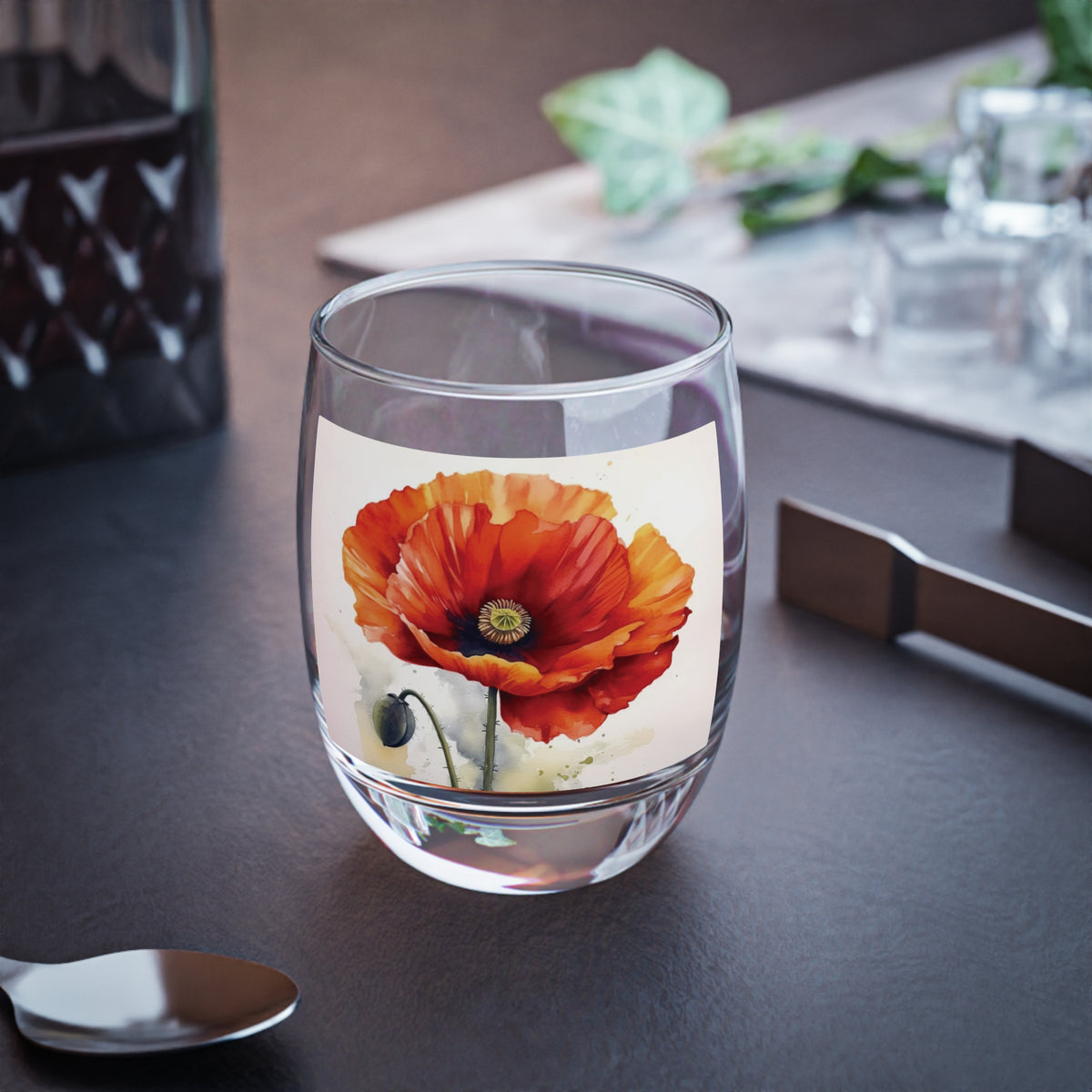 Stunning Poppy Flower Watercolor Whiskey Glass: A Blossoming Experience