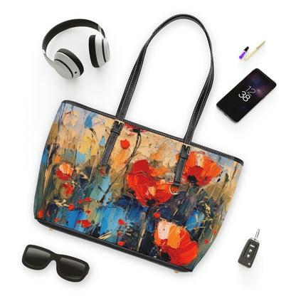 PU Leather Shoulder Bag Paradise: Abstract Poppy Artwork and Flower Drawings