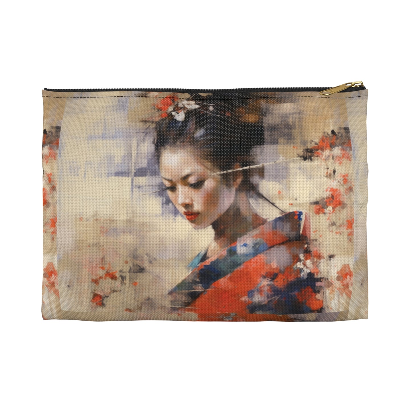 Japanese-Inspired Abstract Oil Painting Accessory Pouch: Celebrating Geisha Beauty