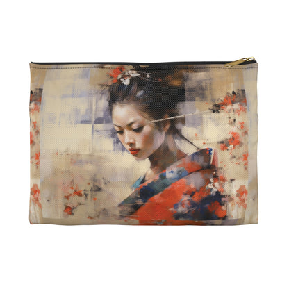 Japanese-Inspired Abstract Oil Painting Accessory Pouch: Celebrating Geisha Beauty