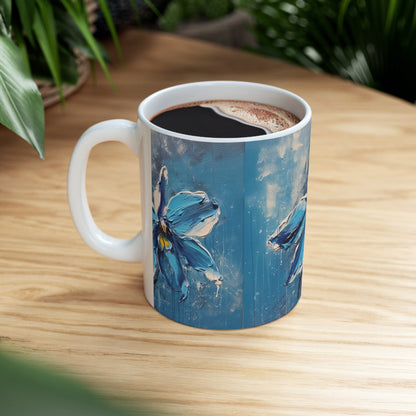 Elevate Your Sips with Blue Orchid Abstract Paintings Ceramic Mug