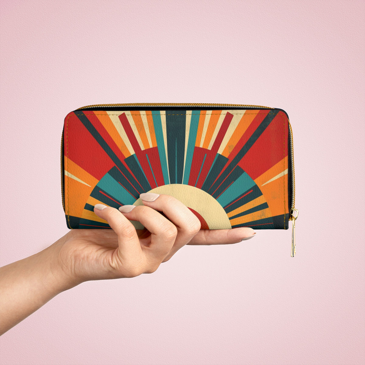 Minimalist Sunshine: Midcentury Modern Sun Zipper Wallet
