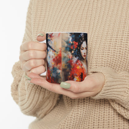 Embrace the Beauty: Geisha Painting Ceramic Mug for Abstract Art Lovers