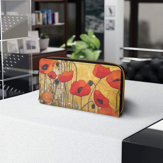 Elevate Your Style: Zipper Wallet Adorned with Gustav Klimt's Poppies