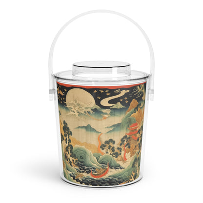 Harmony of the Elements: Japanese Tapestry-Inspired Ice Bucket with Tongs