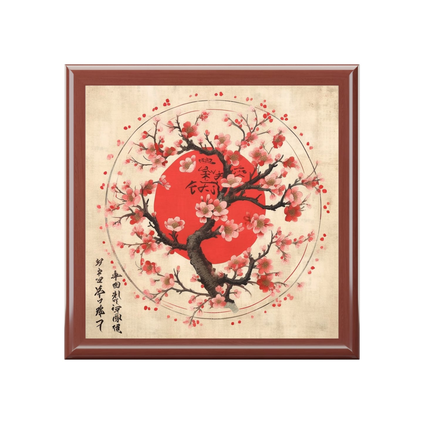 Nature's Brushstrokes: Jewelry Box Featuring Captivating Cherry Blossom Drawings