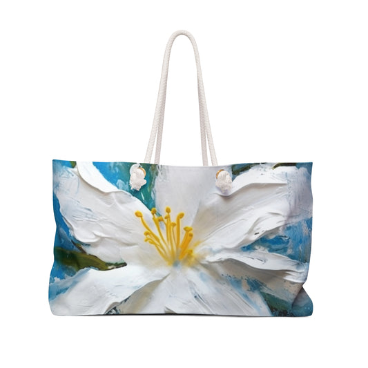 Ethereal Elegance: Weekender Bag featuring an Abstract Oil Painting of Jasmine