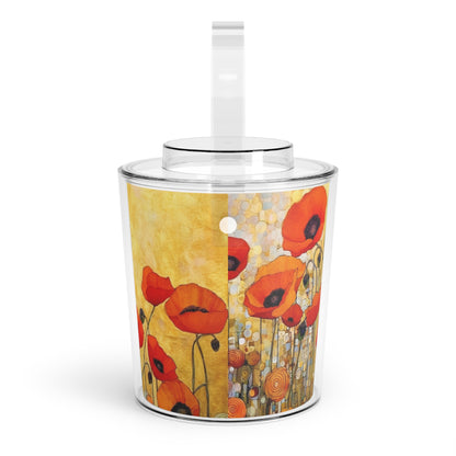 Elevate Your Sip:  Ice Bucket with Tongs Adorned with Gustav Klimt's Poppies
