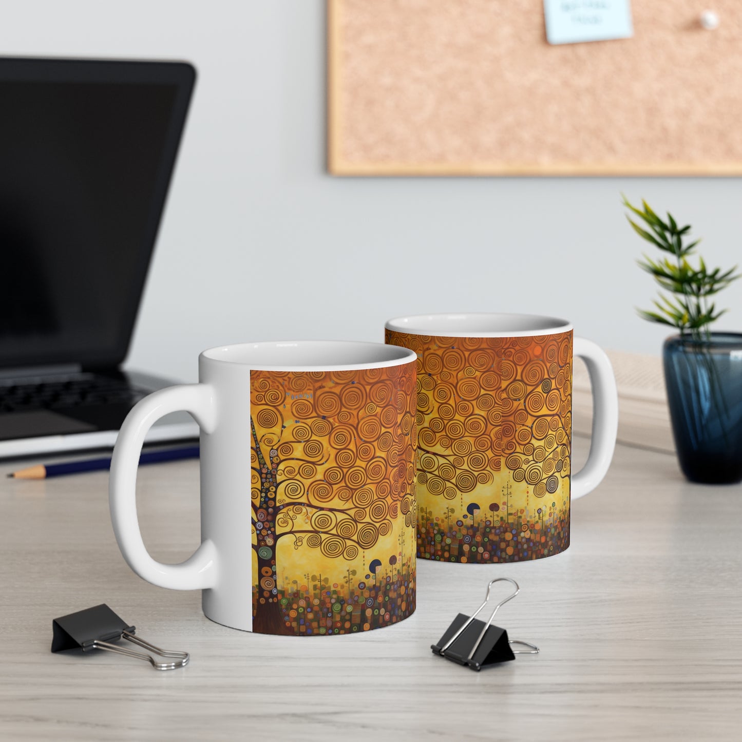 Symbolic Harmony: Gustav Klimt Tree of Life Ceramic Mug, Embrace Artistic Elegance