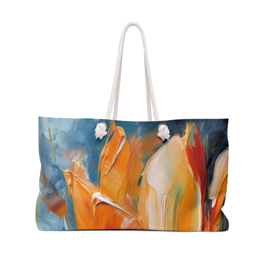 Orange Tulip Magic on Weekender Bag: A Blossoming Artistic Delight