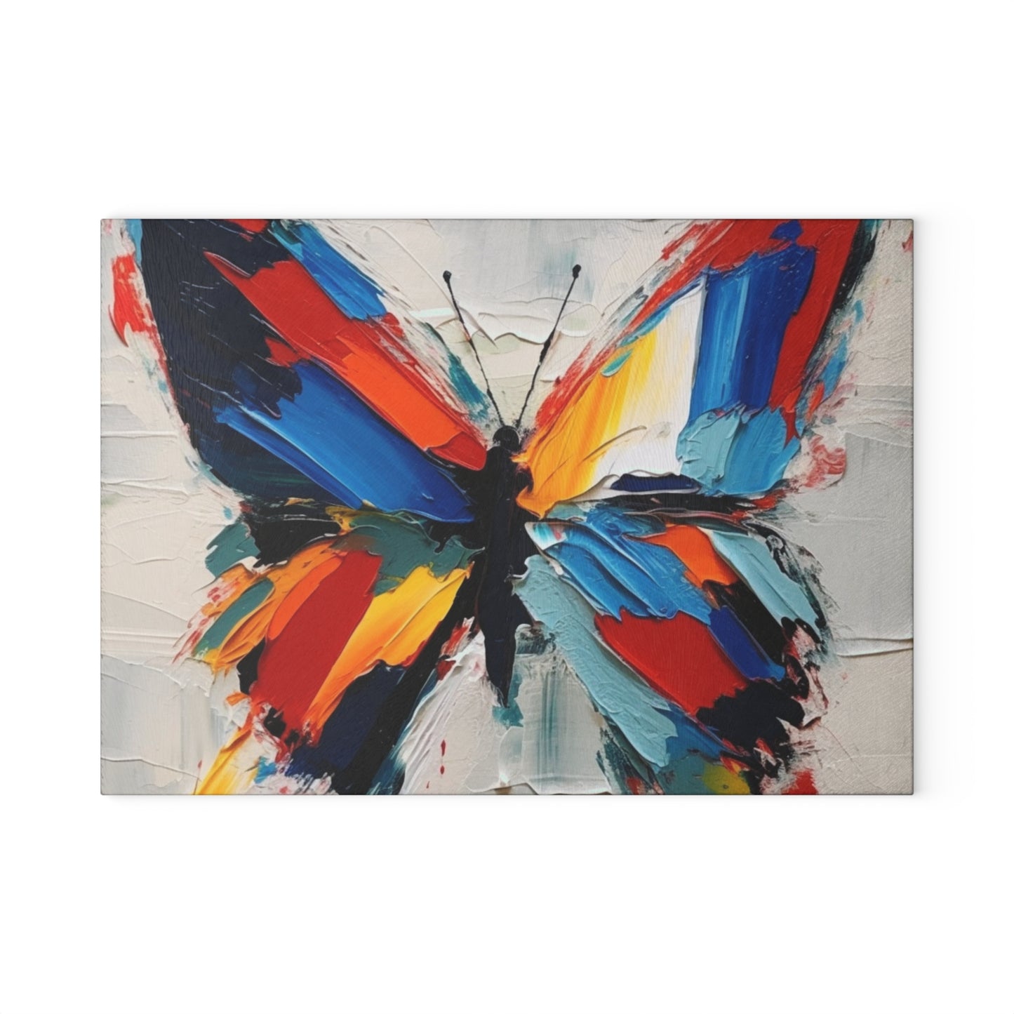 Abstract Glass Cutting Board for Art Lovers: Butterfly-Inspired Delight