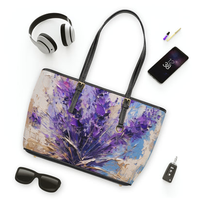 Vibrant Lavender Art on PU Leather Shoulder Bag: A Floral Delight for Your Senses