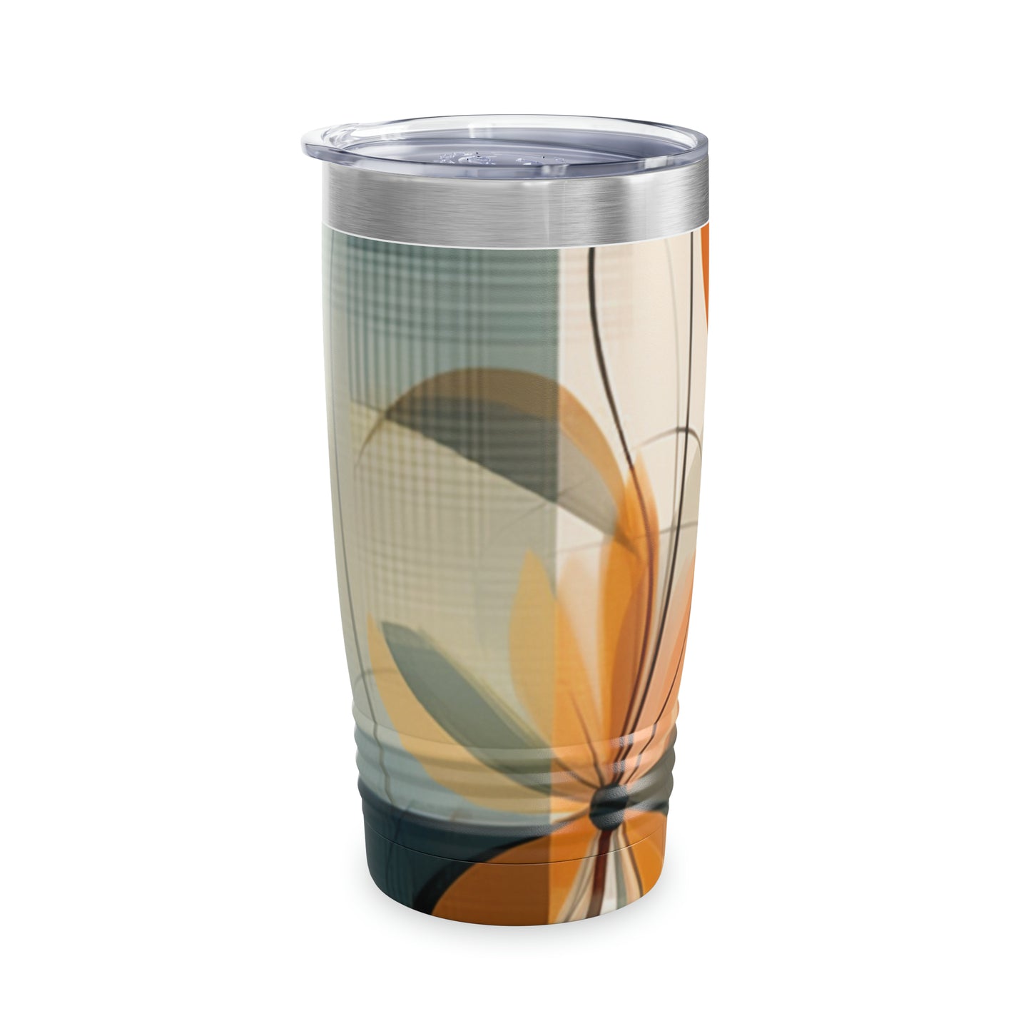 Botanical Chic: Flower Drawings and Minimalist Ringneck Tumbler Design with Midcentury Flair