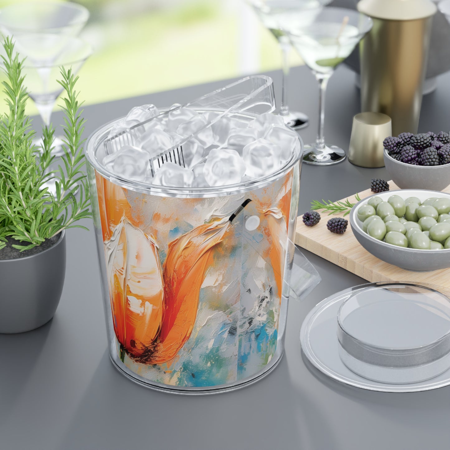 Ice Bucket with Tongs with Vibrant Orange Tulip: Embrace the Beauty of Nature