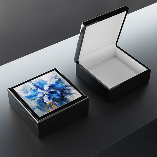 Jewelry Box with Blue Orchid Drawing: A Delicate Tribute to Nature's Splendor