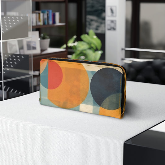 Geometric 1960s Fashion Inspired Abstract Art Zipper Wallet