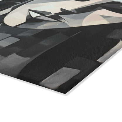 Abstract Oil Paint Glass Cutting Board: Cubist Artistry in a Portable Masterpiece