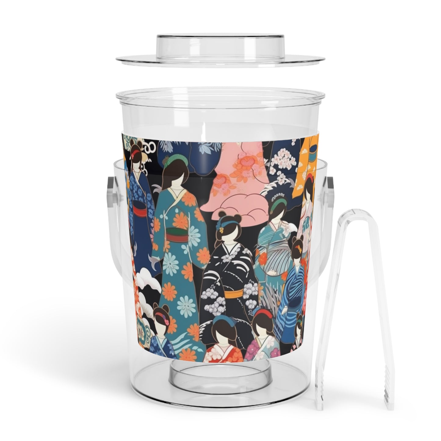 Kimono Dreams Ice Bucket with Tongs: Experience Japanese Elegance