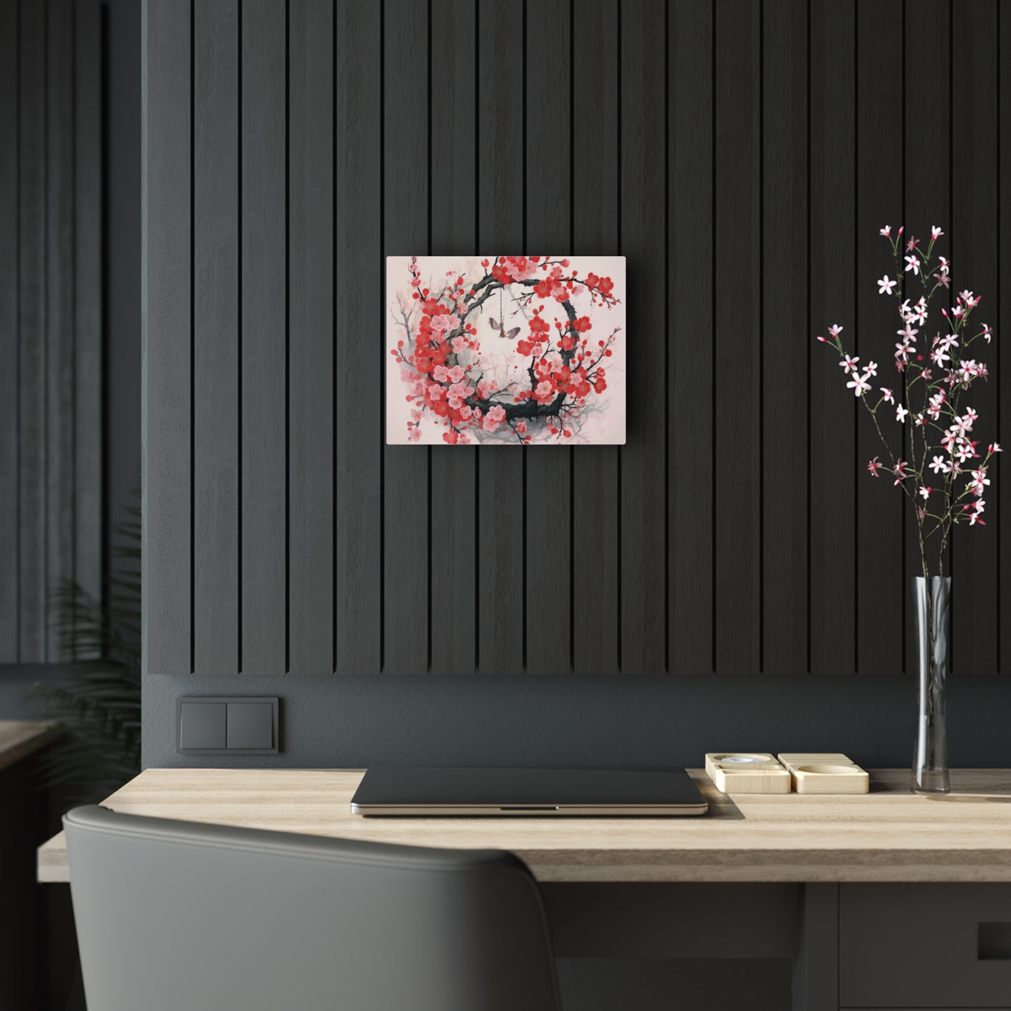Cherry Blossom Delight: Acrylic Prints Adorned with Intricate Flower Drawings and Artistry