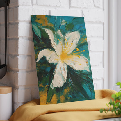 Floral Symphony: Glass Cutting Board featuring an Abstract Oil Painting of Jasmine