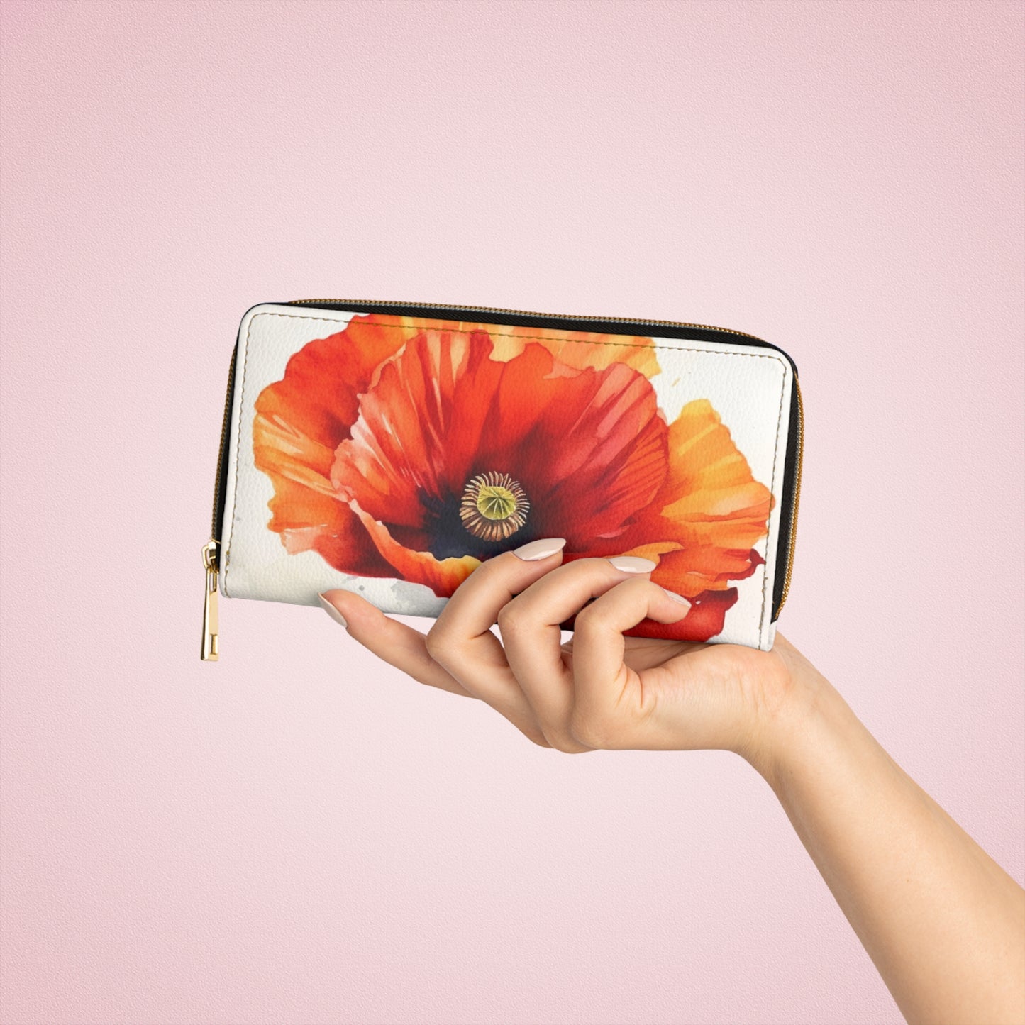 Stunning Poppy Flower Watercolor Zipper Wallet: A Blossoming Experience