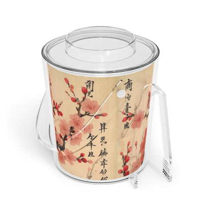 Floral Fusion: Ice Bucket with Tongs Merging Cherry Blossom Beauty and Artistic Flower Drawings